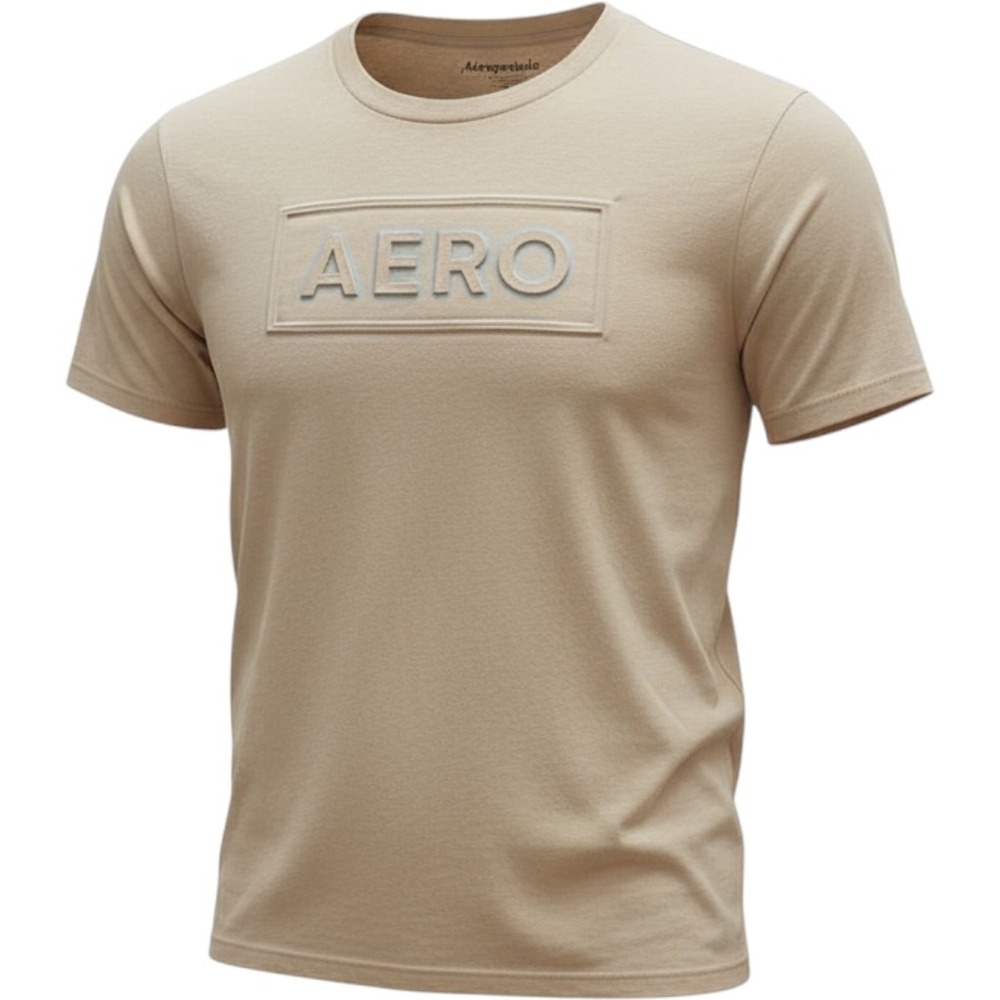 Aeropostale Mens 2XL Tan Beige 3D Embossed Logo Short Sleeve Cotton T-Shirt